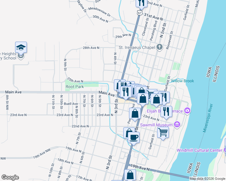 map of restaurants, bars, coffee shops, grocery stores, and more near 318 Main Avenue in Clinton