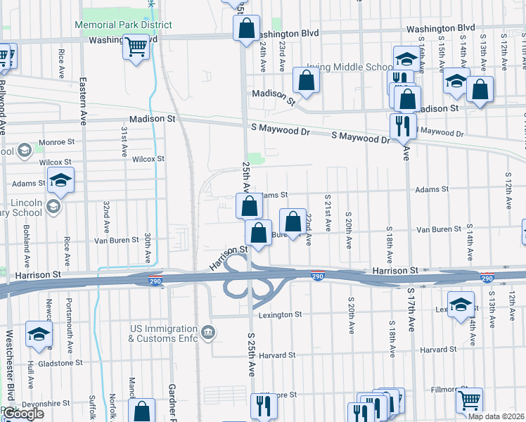 map of restaurants, bars, coffee shops, grocery stores, and more near 1020 24th Avenue in Bellwood