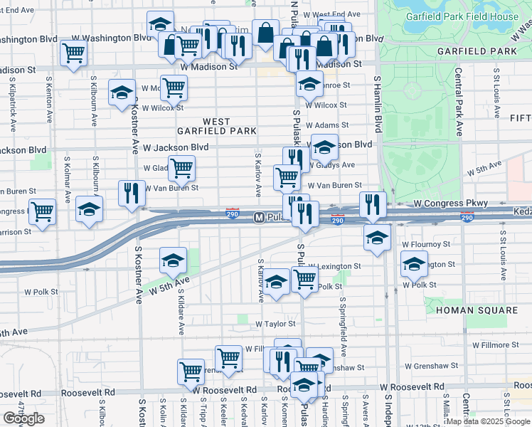 map of restaurants, bars, coffee shops, grocery stores, and more near 4057 West Congress Parkway in Chicago
