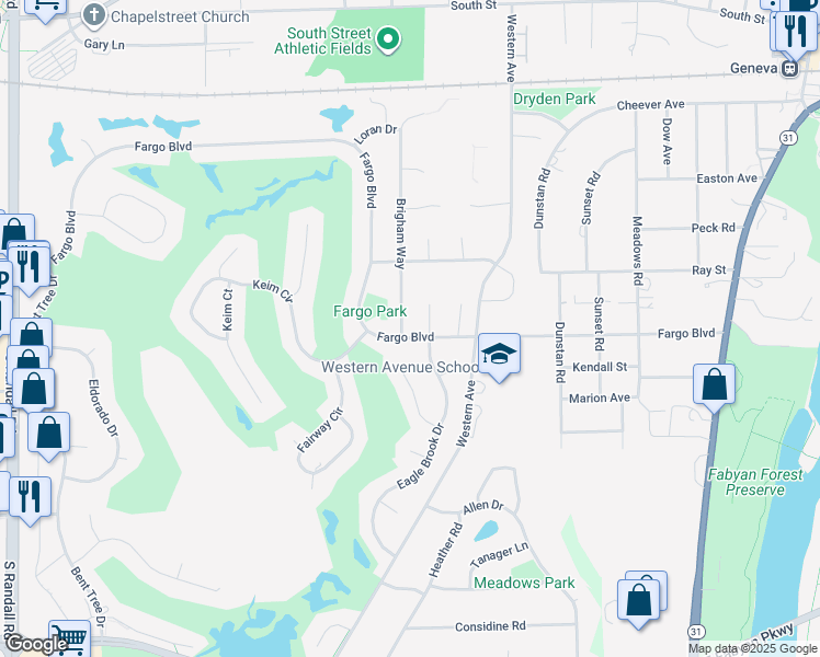map of restaurants, bars, coffee shops, grocery stores, and more near 1254 Croydon Court in Geneva