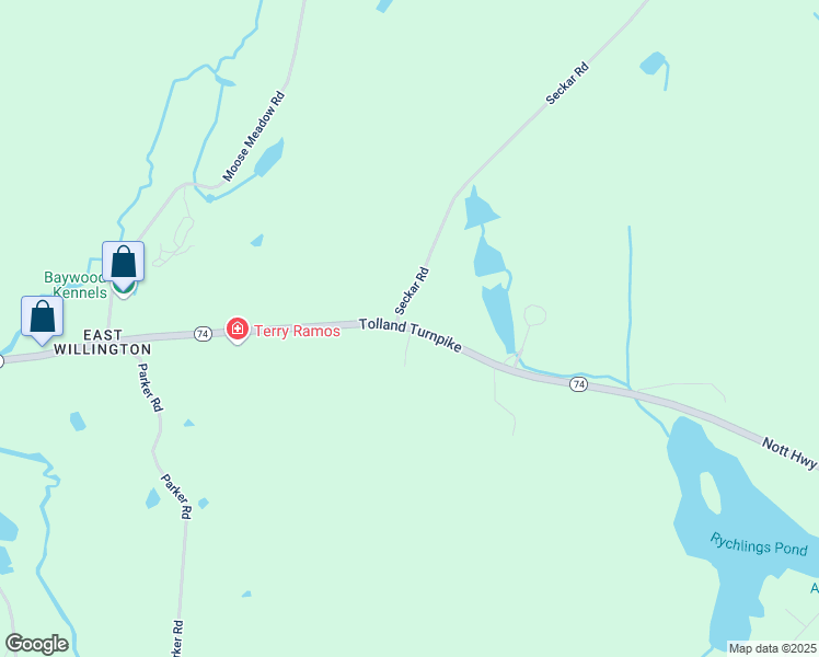 map of restaurants, bars, coffee shops, grocery stores, and more near 456 Tolland Turnpike in Willington