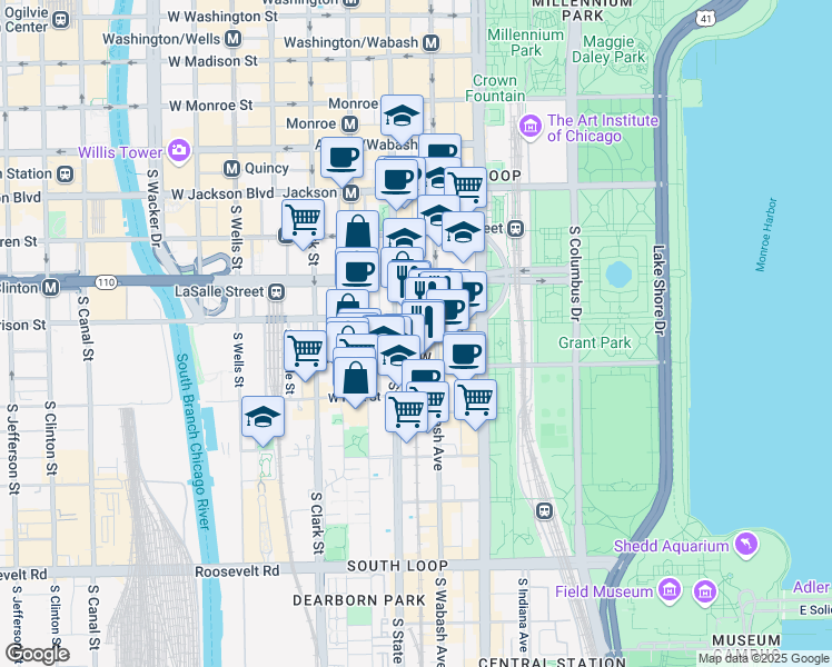 map of restaurants, bars, coffee shops, grocery stores, and more near in Chicago