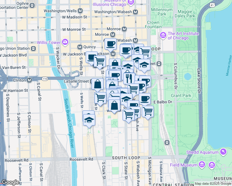 map of restaurants, bars, coffee shops, grocery stores, and more near in Chicago