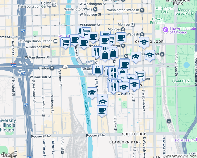 map of restaurants, bars, coffee shops, grocery stores, and more near in Chicago