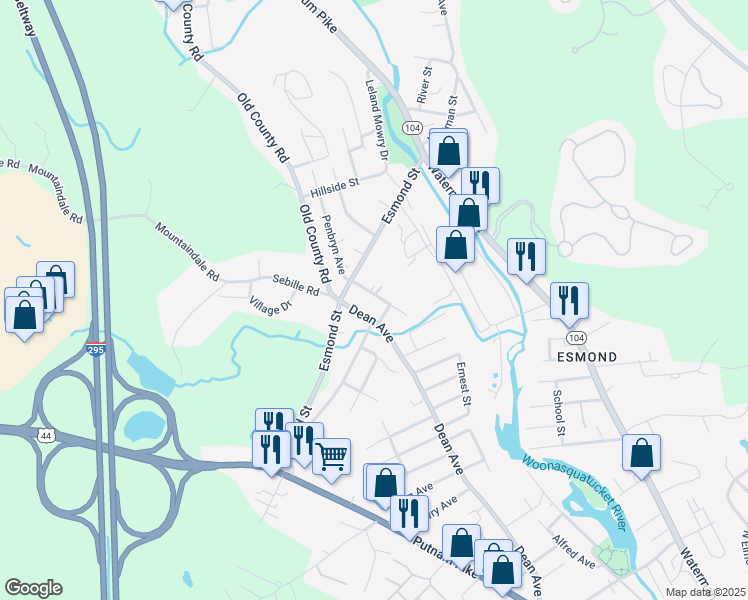 map of restaurants, bars, coffee shops, grocery stores, and more near 8 Hill Ave in Smithfield
