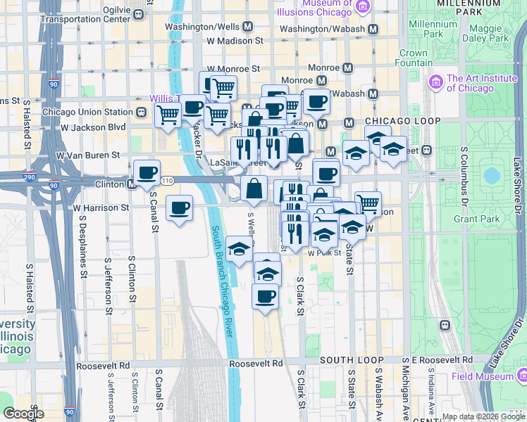 map of restaurants, bars, coffee shops, grocery stores, and more near in Chicago