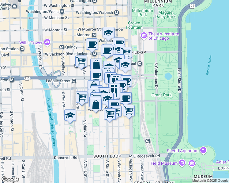 map of restaurants, bars, coffee shops, grocery stores, and more near in Chicago