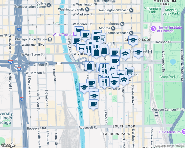 map of restaurants, bars, coffee shops, grocery stores, and more near in Chicago