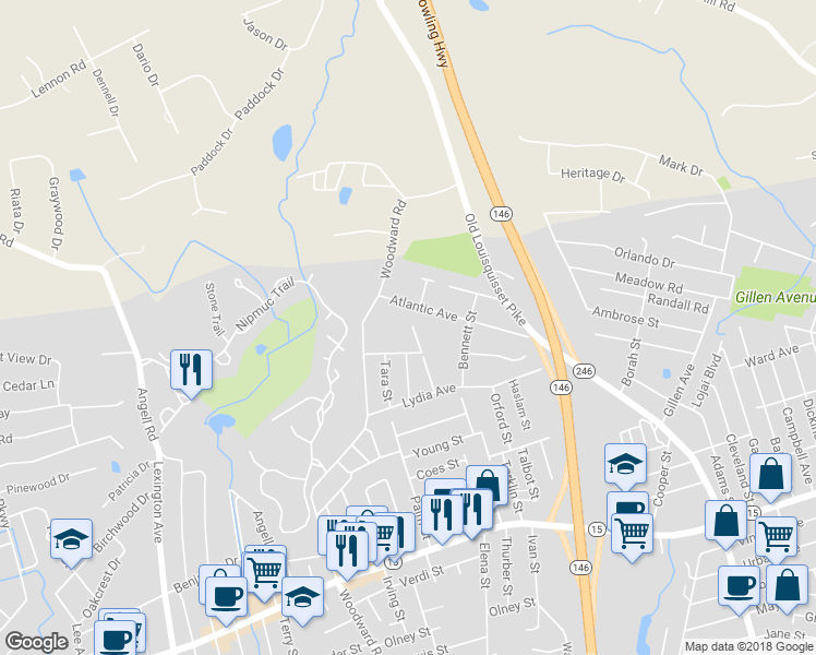 map of restaurants, bars, coffee shops, grocery stores, and more near 26 Dunbar Avenue in North Providence