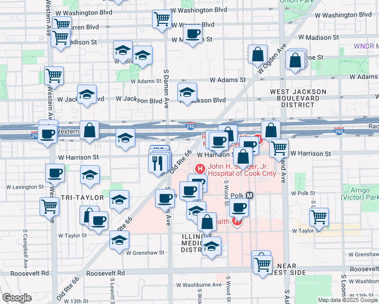 map of restaurants, bars, coffee shops, grocery stores, and more near 1944 West Ogden Avenue in Chicago