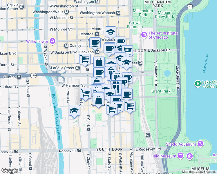 map of restaurants, bars, coffee shops, grocery stores, and more near in Chicago