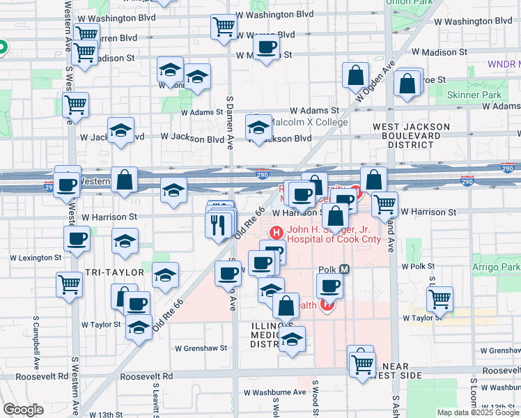 map of restaurants, bars, coffee shops, grocery stores, and more near in Chicago