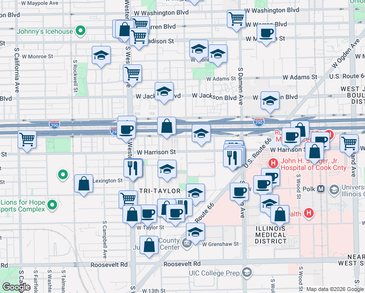 map of restaurants, bars, coffee shops, grocery stores, and more near in Chicago