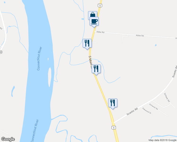map of restaurants, bars, coffee shops, grocery stores, and more near 254 South Main Street in East Windsor