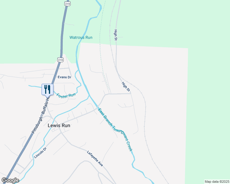 map of restaurants, bars, coffee shops, grocery stores, and more near 77-85 Main Street in Lewis Run