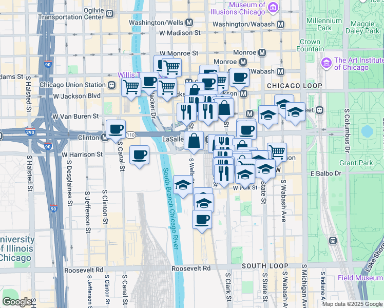 map of restaurants, bars, coffee shops, grocery stores, and more near in Chicago
