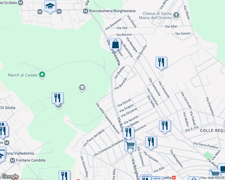 map of restaurants, bars, coffee shops, grocery stores, and more near 4 Via Balestrate in Roma