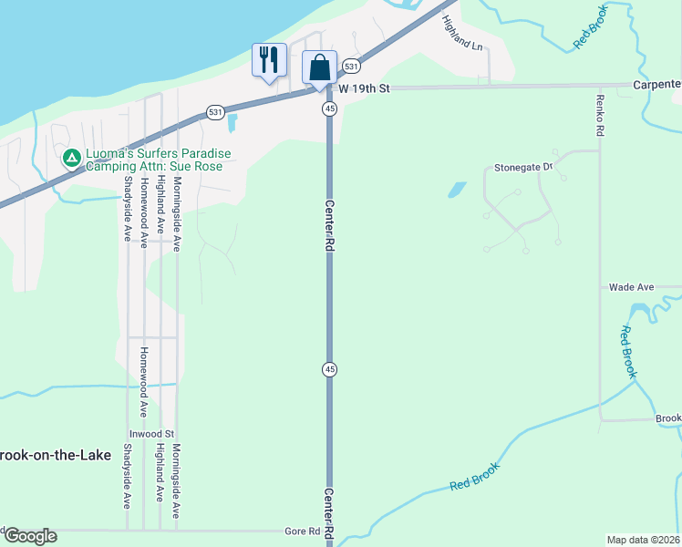 map of restaurants, bars, coffee shops, grocery stores, and more near 2813 Center Road in Ashtabula