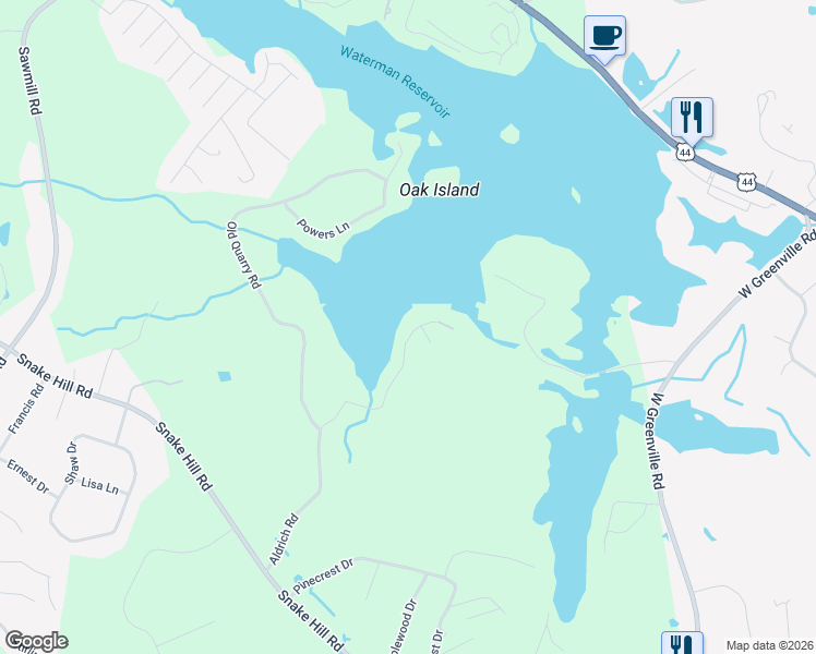 map of restaurants, bars, coffee shops, grocery stores, and more near 130 Aldrich Road in Glocester
