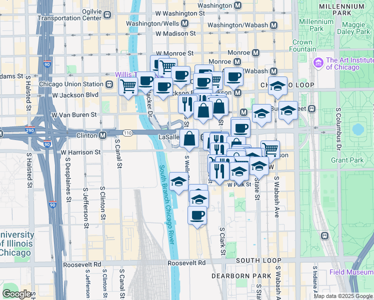 map of restaurants, bars, coffee shops, grocery stores, and more near in Chicago