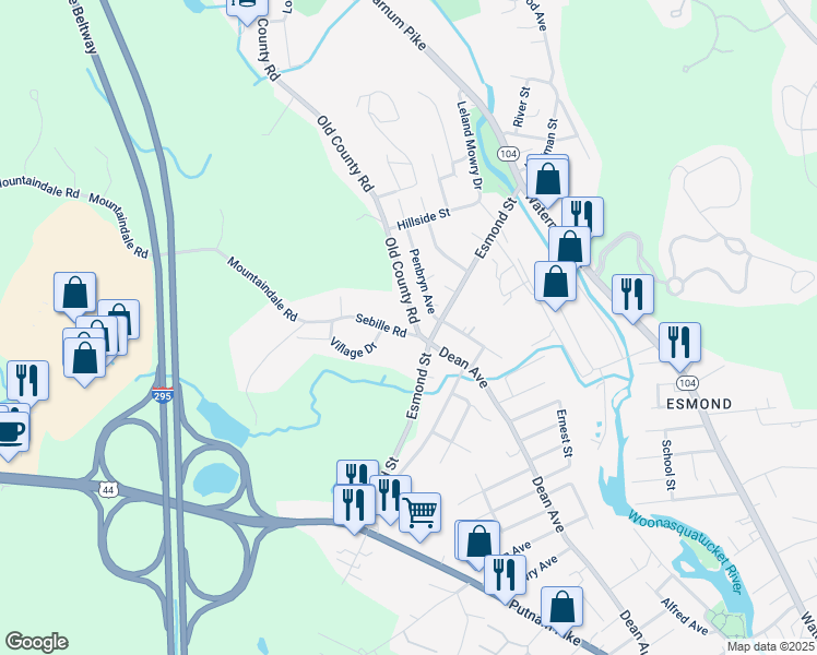 map of restaurants, bars, coffee shops, grocery stores, and more near 130 Dean Avenue in Smithfield