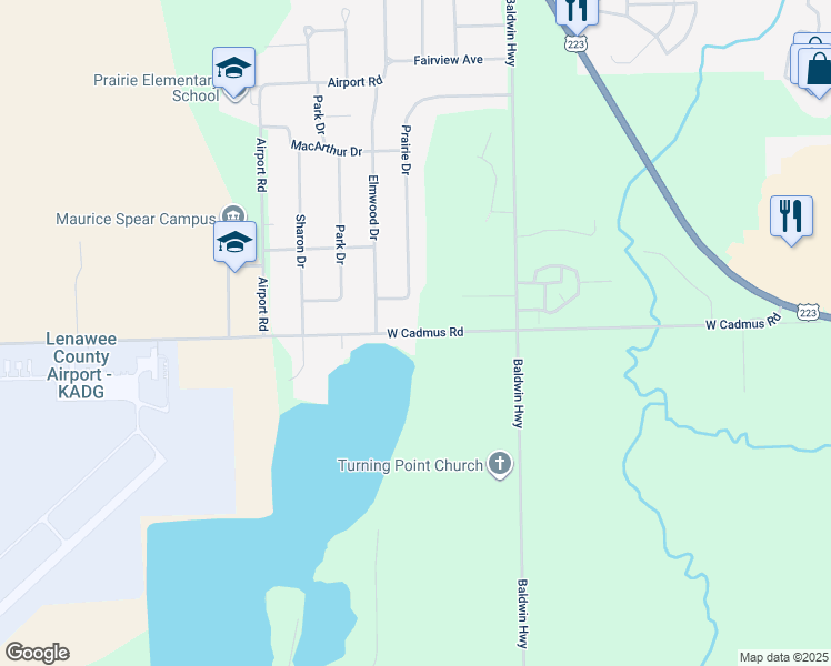 map of restaurants, bars, coffee shops, grocery stores, and more near 1965 West Cadmus Road in Adrian