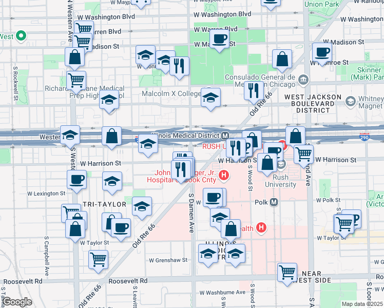 map of restaurants, bars, coffee shops, grocery stores, and more near in Chicago