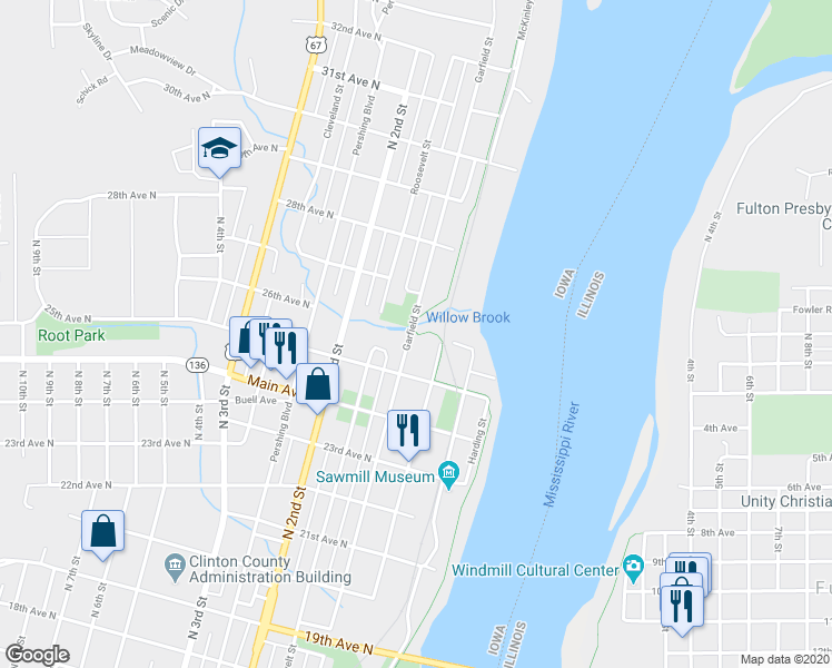 map of restaurants, bars, coffee shops, grocery stores, and more near Discovery Trail in Clinton