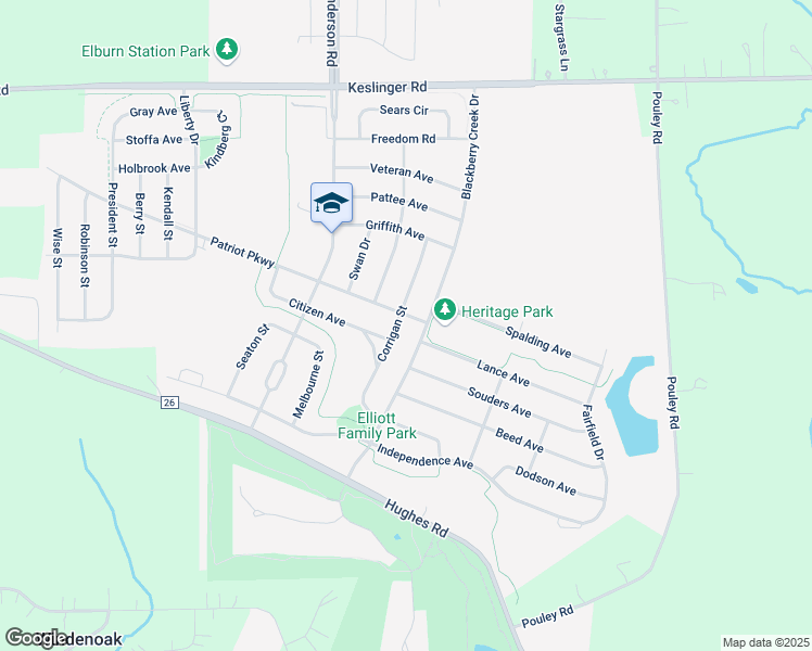 map of restaurants, bars, coffee shops, grocery stores, and more near 1301 Corrigan Street in Elburn
