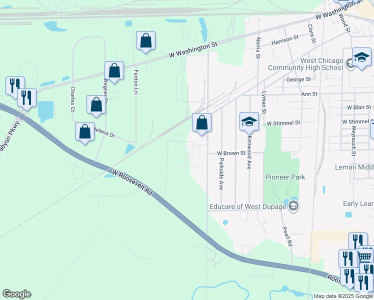 map of restaurants, bars, coffee shops, grocery stores, and more near 622 Town Road in West Chicago