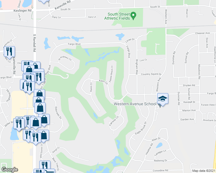 map of restaurants, bars, coffee shops, grocery stores, and more near 1460 Keim Circle in Geneva