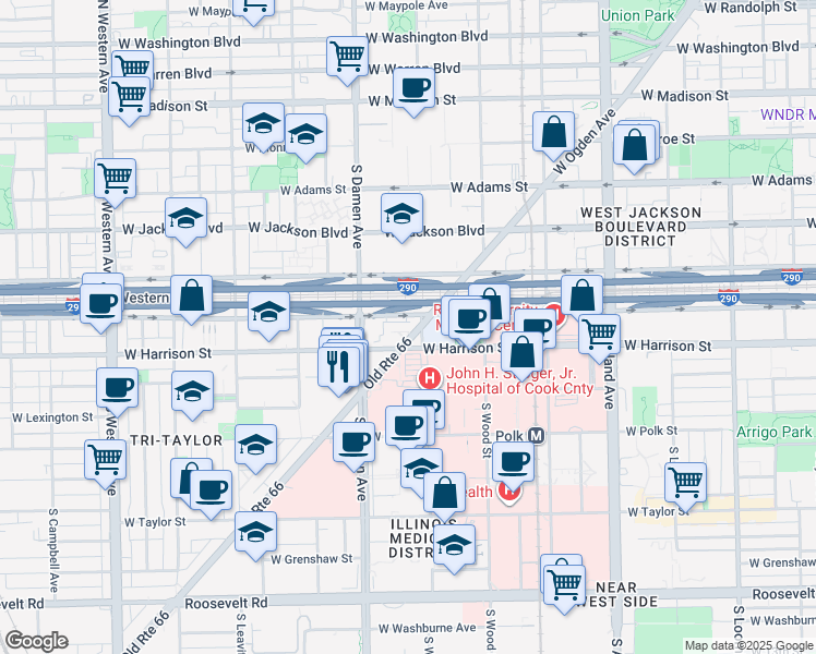 map of restaurants, bars, coffee shops, grocery stores, and more near in Chicago