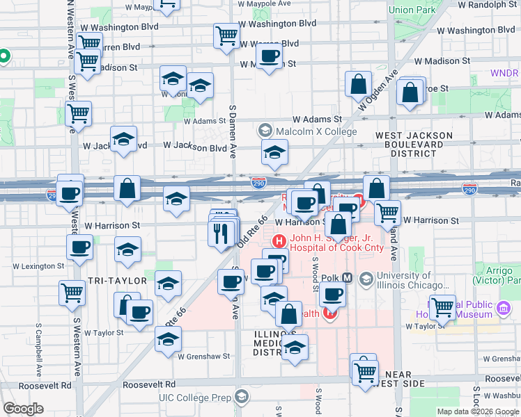 map of restaurants, bars, coffee shops, grocery stores, and more near in Chicago