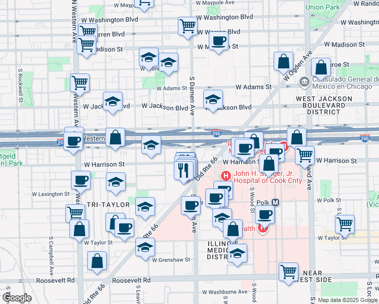 map of restaurants, bars, coffee shops, grocery stores, and more near in Chicago