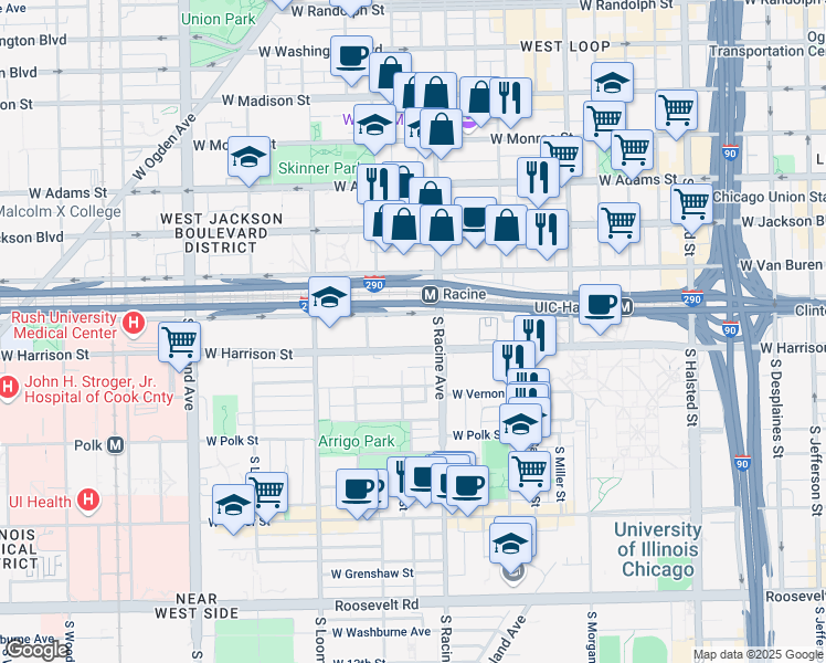 map of restaurants, bars, coffee shops, grocery stores, and more near 430 South Racine Avenue in Chicago
