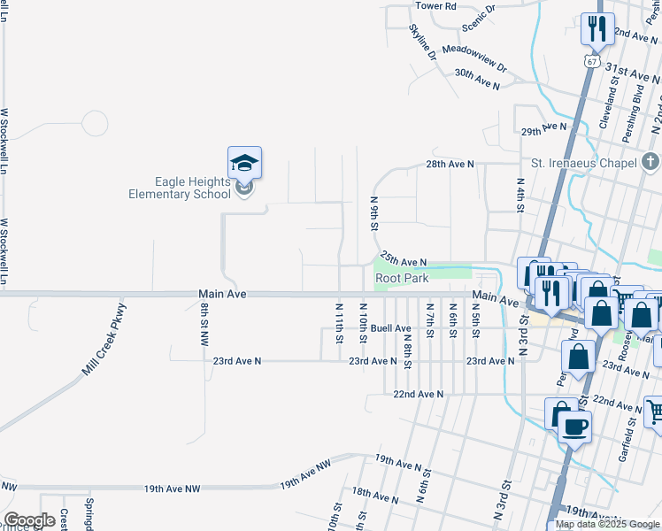 map of restaurants, bars, coffee shops, grocery stores, and more near 1201 25th Avenue North in Clinton