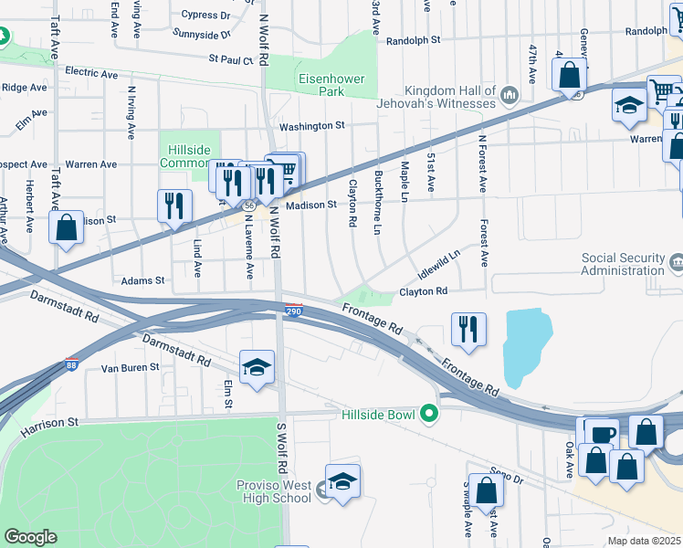 map of restaurants, bars, coffee shops, grocery stores, and more near 245 High Ridge Road in Hillside