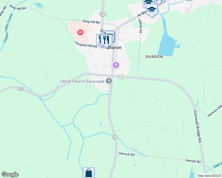 map of restaurants, bars, coffee shops, grocery stores, and more near 3 South Main Street in Sharon