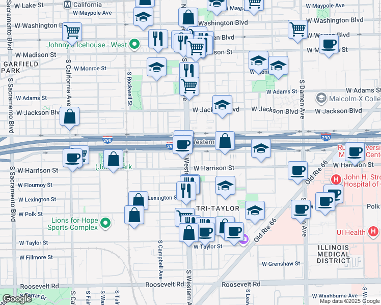 map of restaurants, bars, coffee shops, grocery stores, and more near in Chicago