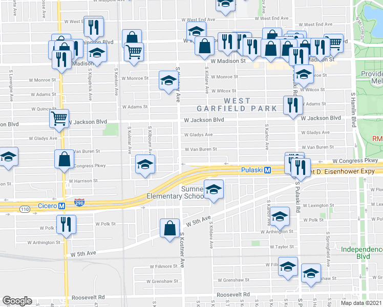 map of restaurants, bars, coffee shops, grocery stores, and more near in Chicago