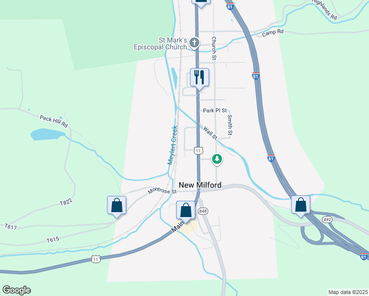map of restaurants, bars, coffee shops, grocery stores, and more near 34 Delaware Street in New Milford
