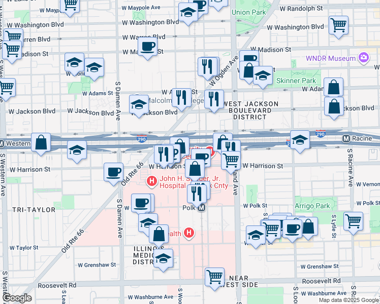 map of restaurants, bars, coffee shops, grocery stores, and more near 1717 West Congress Parkway in Chicago