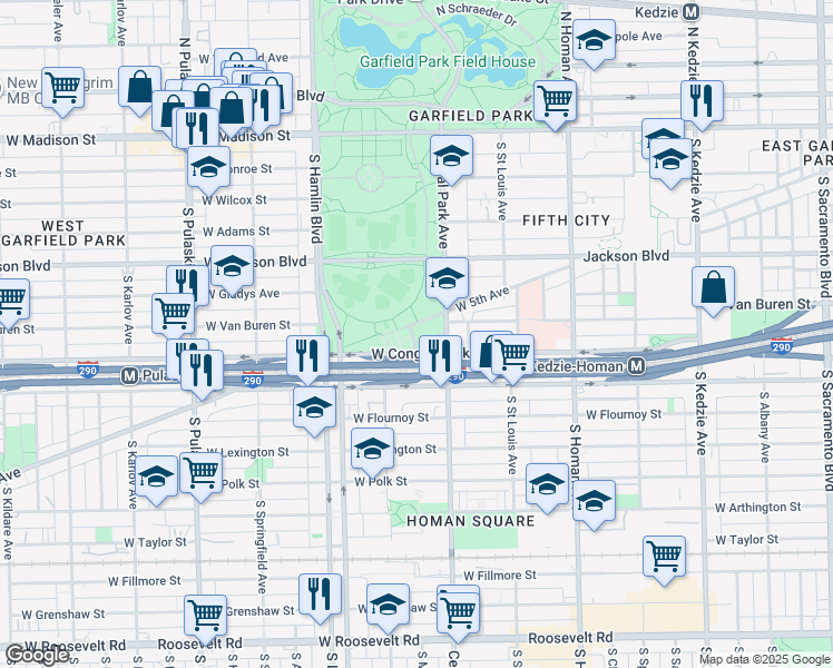 map of restaurants, bars, coffee shops, grocery stores, and more near 3631 West 5th Avenue in Chicago