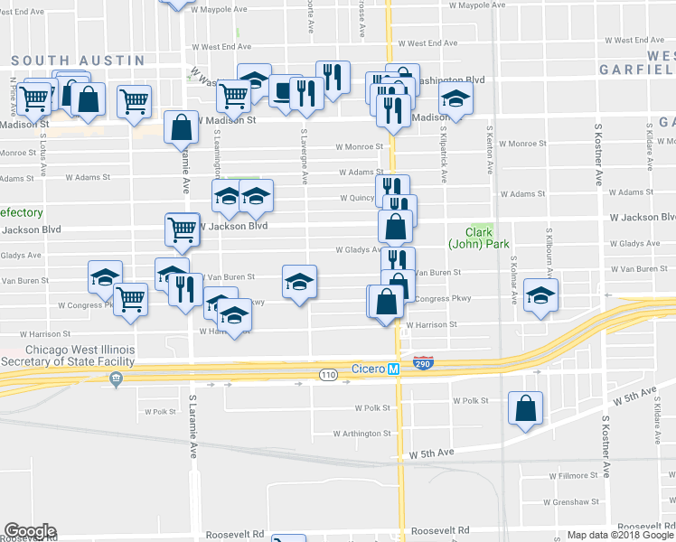 map of restaurants, bars, coffee shops, grocery stores, and more near in Chicago