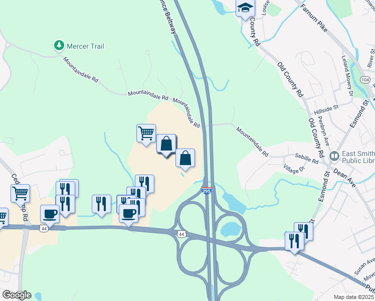 map of restaurants, bars, coffee shops, grocery stores, and more near 371 Putnam Pike in Smithfield