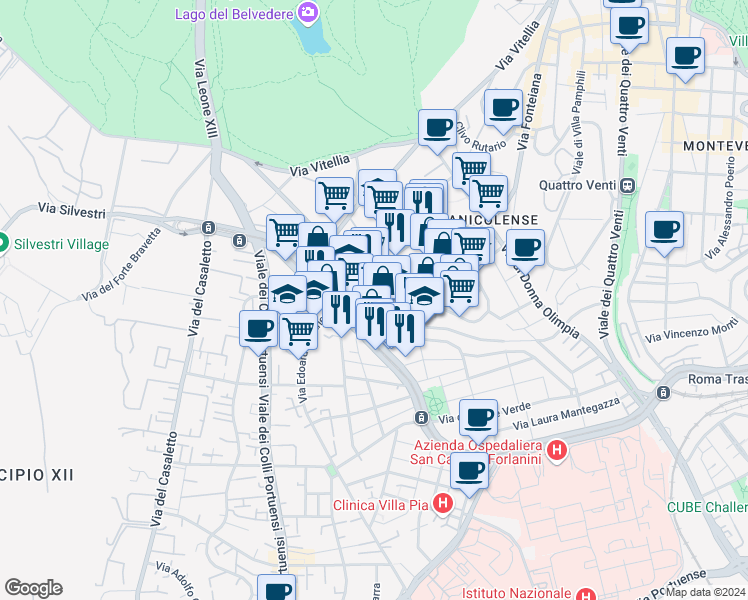 map of restaurants, bars, coffee shops, grocery stores, and more near 28 Piazza San Giovanni di Dio in Roma
