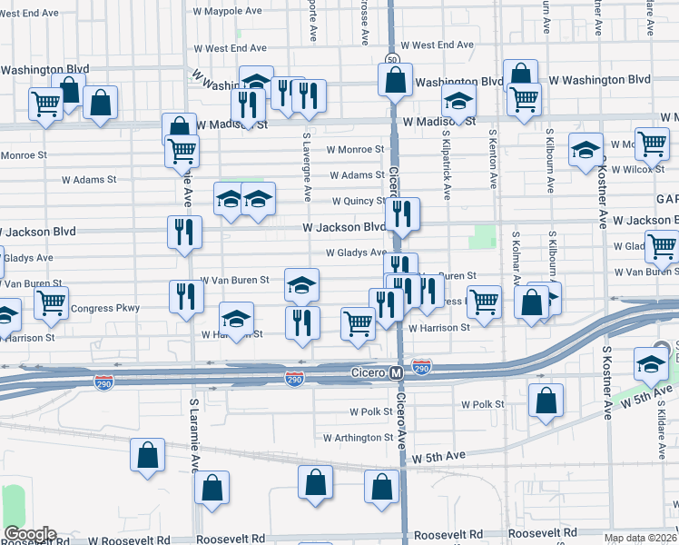 map of restaurants, bars, coffee shops, grocery stores, and more near in Chicago