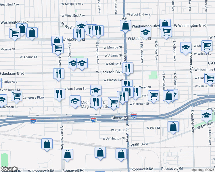 map of restaurants, bars, coffee shops, grocery stores, and more near in Chicago
