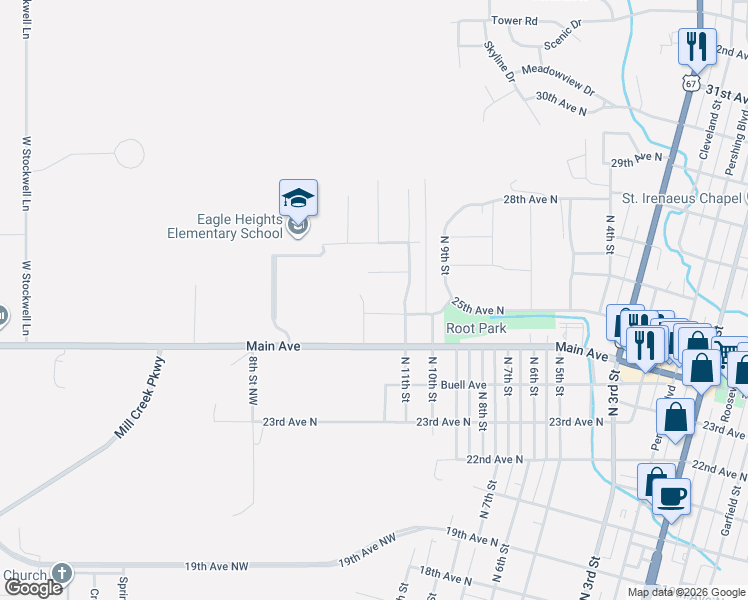map of restaurants, bars, coffee shops, grocery stores, and more near 1201-1215 25th Avenue North in Clinton