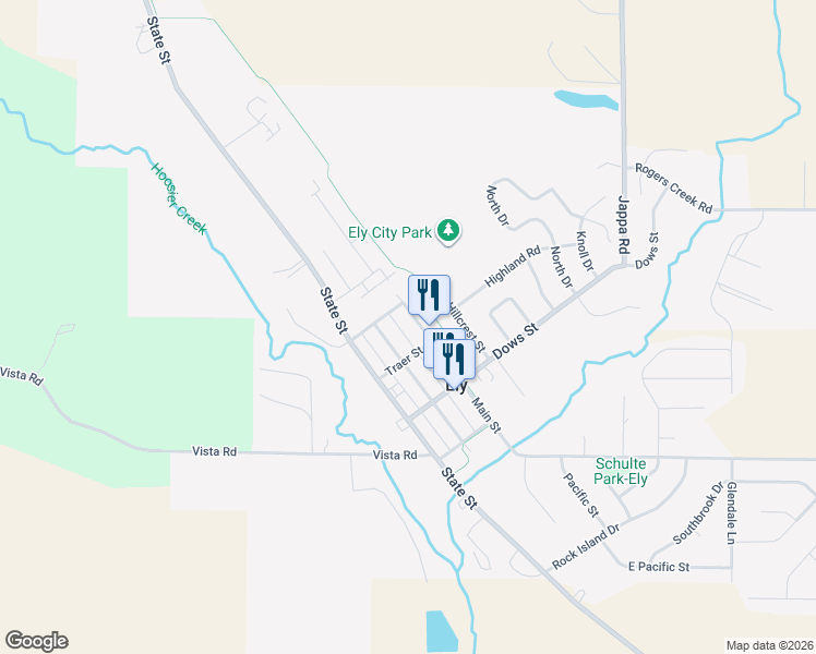 map of restaurants, bars, coffee shops, grocery stores, and more near 1655 Main Street in Ely